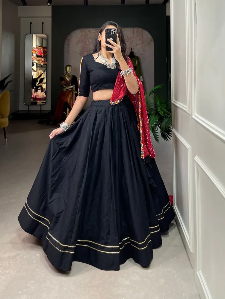 Black Navratri Lehenga Choli in Cotton With Gamthi Work Designer Blouse  Readymade Chaniya Choli