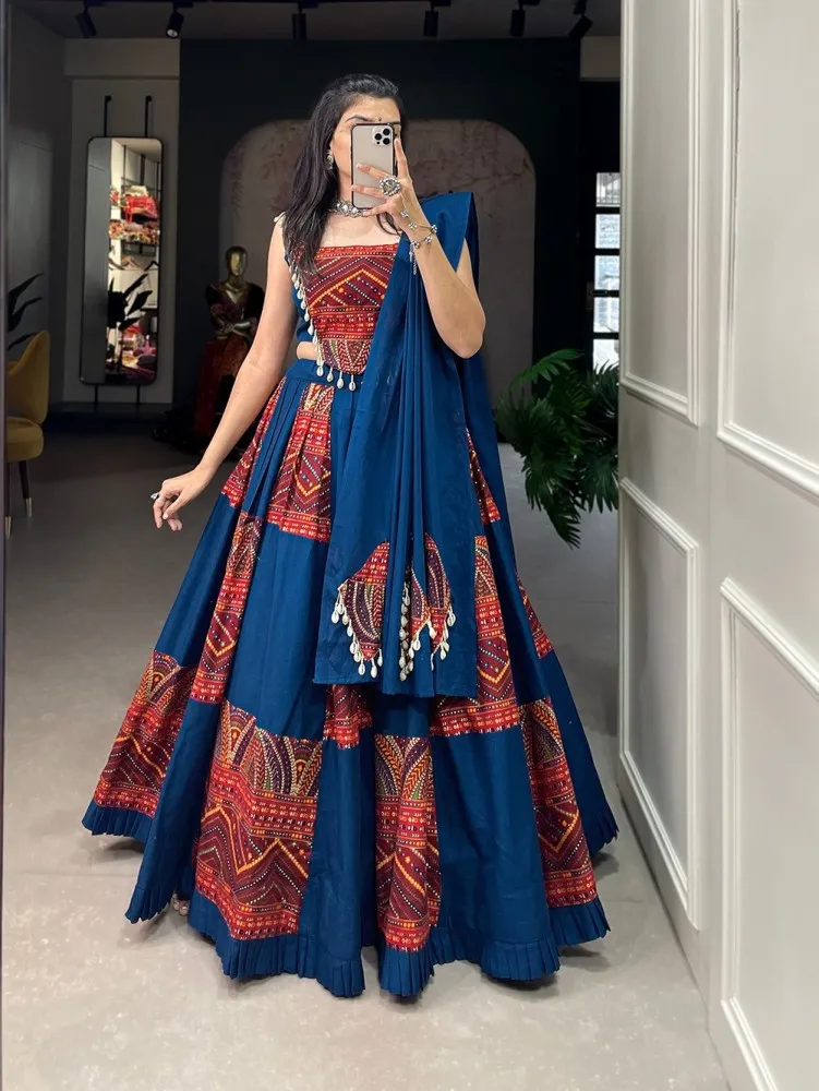 Silk Lehenga With Red Embroidered Blouse - Ashwini Reddy