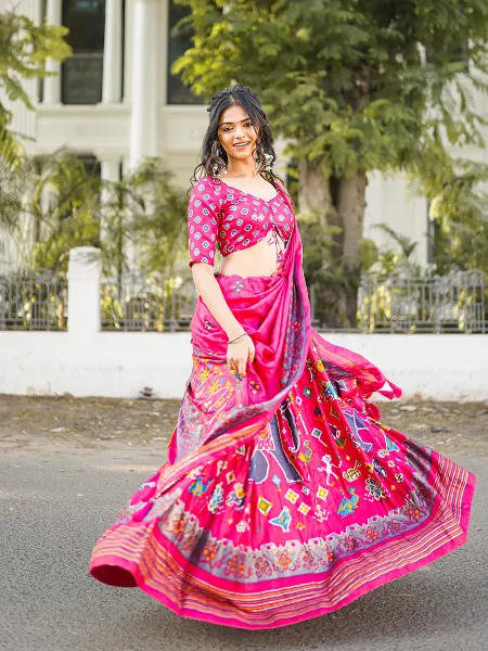 Pink Color Patola Print Lehenga Choli for Garba Night With Foil