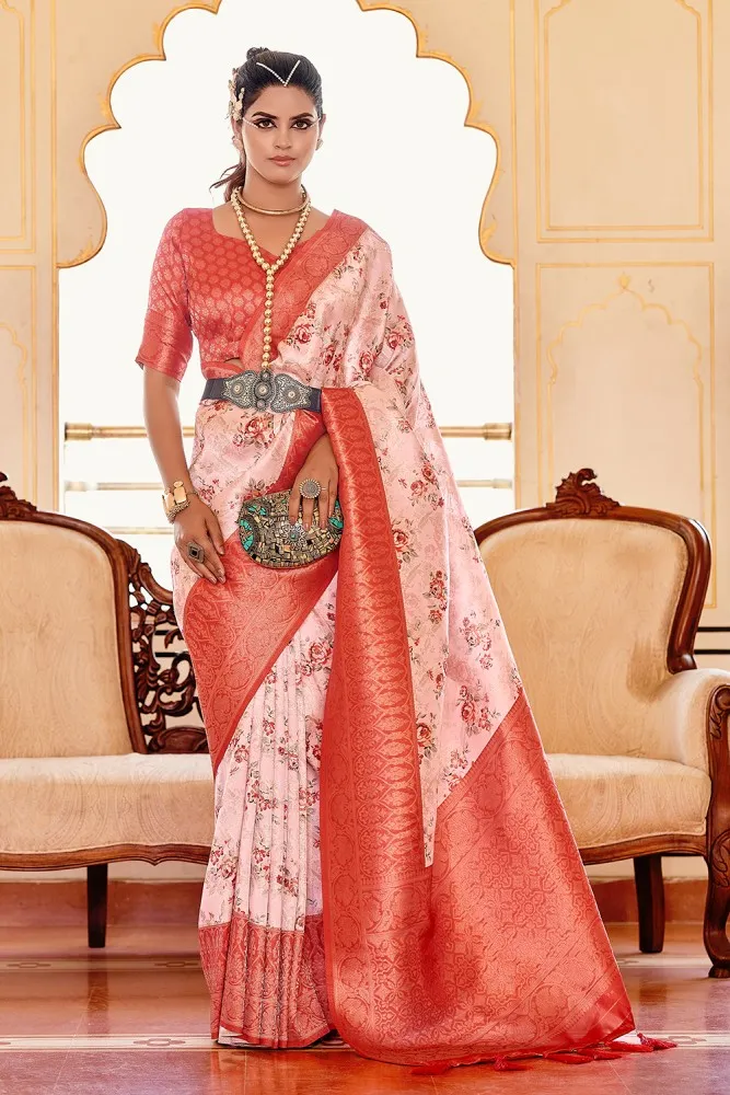 Stylist Lace Embroidered Soft Silk Red Saree|SARV135728