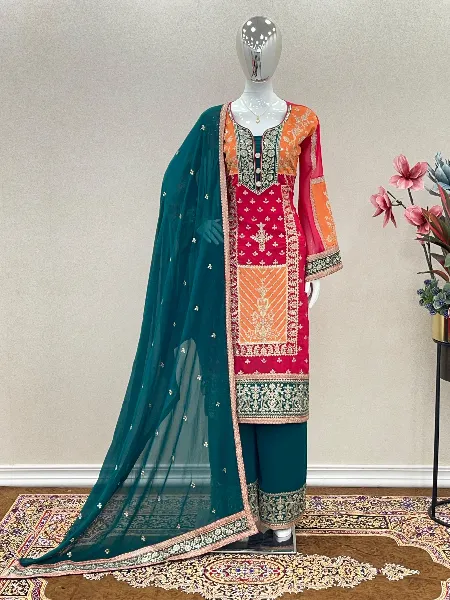 Multi Color Designer Salwar Suit With Beautiful Sequence Embroidery Work