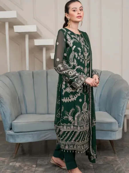 Green Color Designer Pakistani Suit in Georgette With Beautiful Embroidery Work
