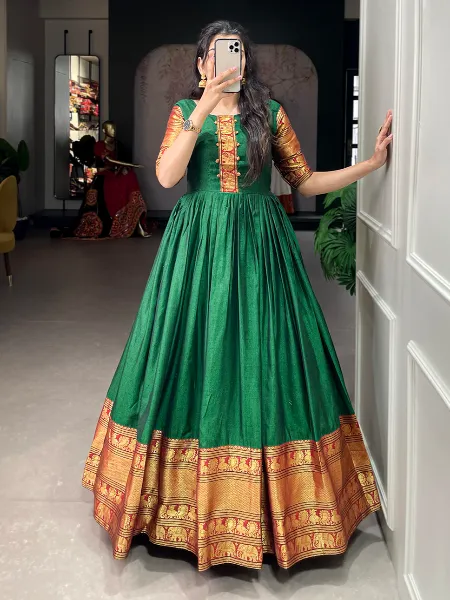 Buy Teal Green Silk Embroidered Party Wear Gown Online - LSTV03459 | Andaaz  Fashion