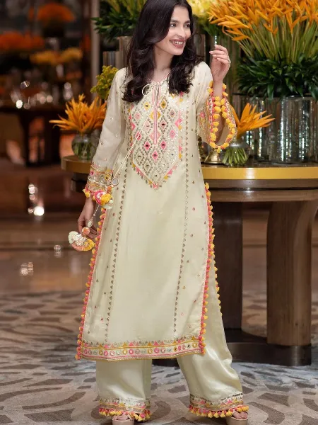 White Color Bollywood Sharara Suit in Georgette With Orange Thread Embroidery