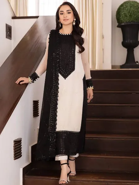 White Color Designer Salwar Suit With Sequence Embroidery and Pant