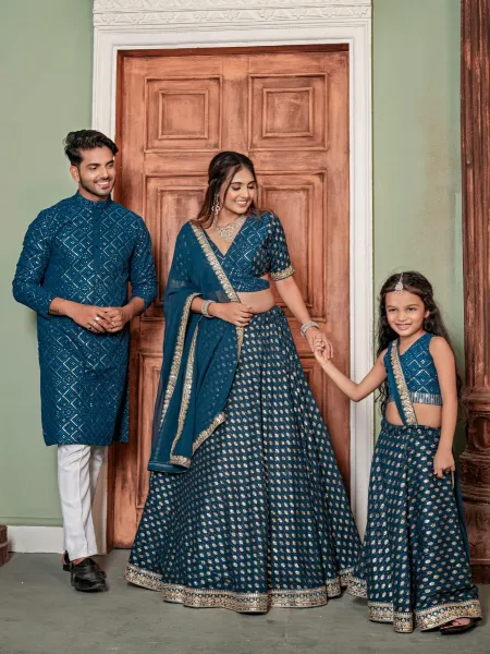 Rama Color Family Combo in Georgette With Foil Print and Sequence Work