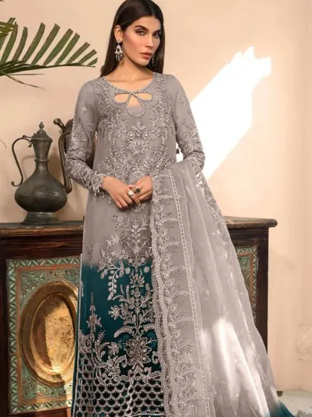 Rama Color Pakistani Suit for Eid in Heavy Organza With Sequence Embroidery Work