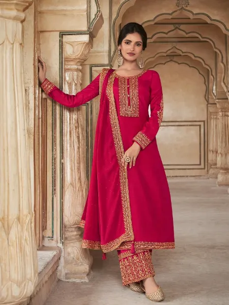 Pink Color Pakistani Salwar Suit With Beautiful Embroidery Work and Dupatta