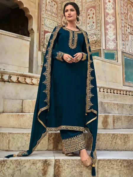 Navy Blue Color Pakistani Salwar Suit With Beautiful Embroidery Work and Dupatta