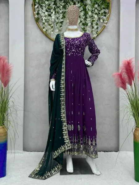 Purple Color Designer Anarkali Set With Dupatta and Embroidery Work