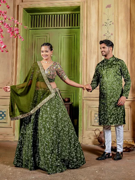 Mehendi Function Couple Combo With Heavy Designer Work Ready to Wear