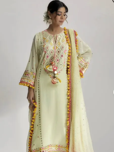 Lemon Yellow Bollywood Sharara Suit in Georgette With Sequence Embroidery