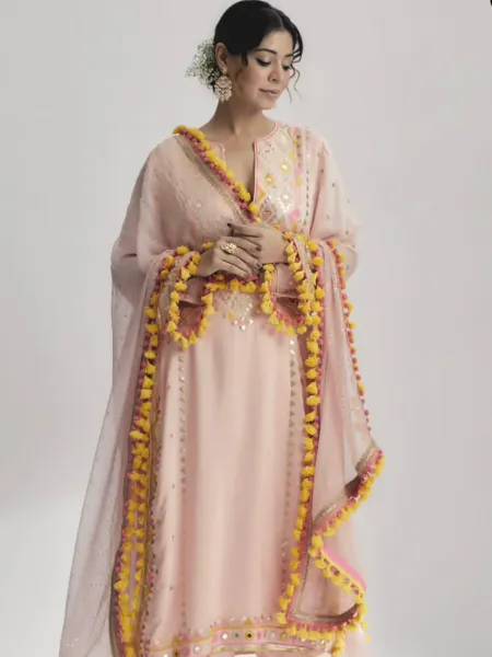 Light Pink Bollywood Sharara Suit in Georgette With Sequence Embroidery