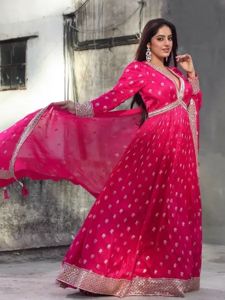 Pink Color Ready to Wear Designer Gown in Georgette With Heavy Embroidery