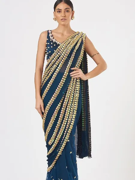 Rama Color Soft Net Saree With Sequence Embroidery Work Bridesmaid Saree