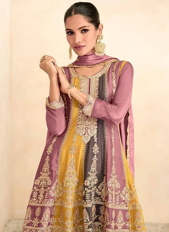 Onion Pink Designer Top Palazzo Set With Heavy Embroidery Work and