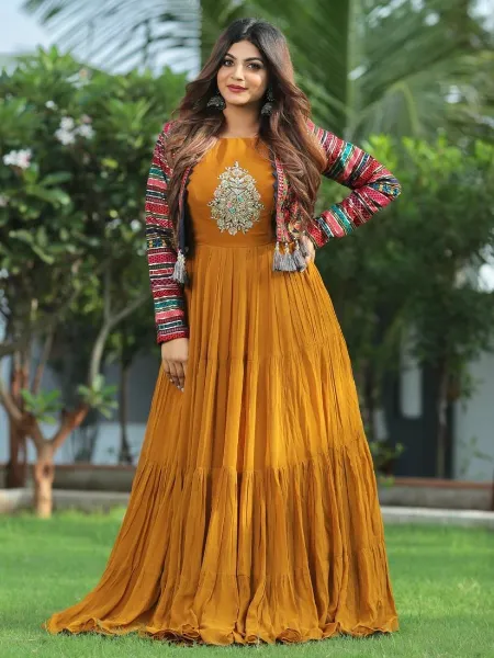Haldi Gown With Koti in Mustard With 12 Meter Big Heavy Ruffle Flair