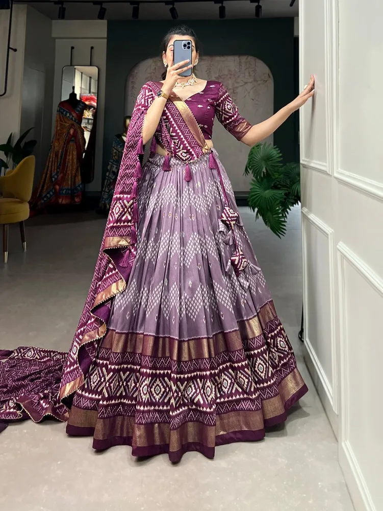 Wine Festive Wear Woven Banarasi Silk Lehenga Choli