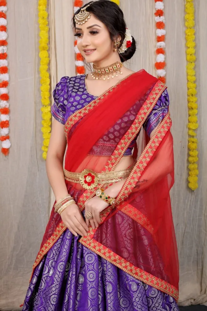 Purple Lehenga Choli Indian Party Silk Lengha Chunri Saree Thread  Embroidery | eBay
