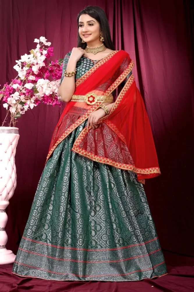 Kanjivaram Pure Silk Half Saree Lehenga Choli With Velvet Blouse And  Dupatta at Rs 2699 | Silk Lehenga | ID: 26133605288