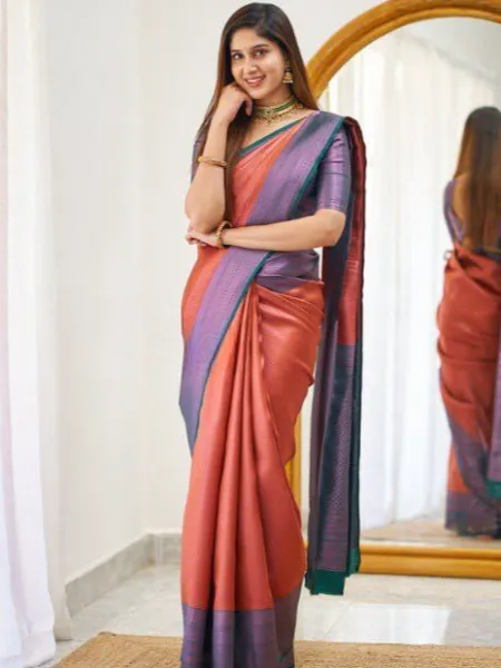 Maroon Color Soft Lichi Silk Saree With Weaving Zari Work South Indian Saree