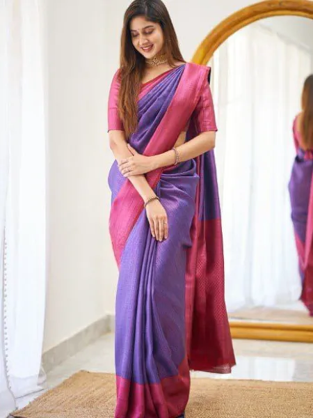 Purple Color Soft Lichi Silk Saree With Weaving Zari Work South Indian Saree