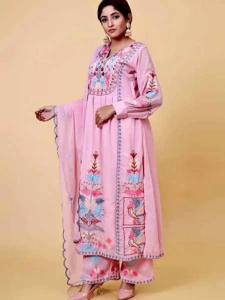 Pink Color Trending Pakistani Dress With Original Mirror and Thread Work