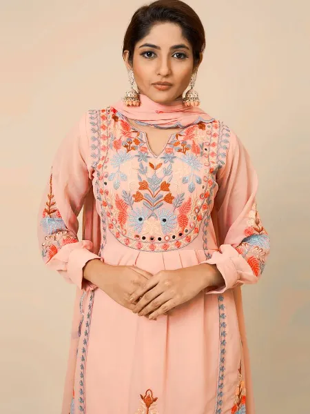 Peach Color Trending Pakistani Dress With Original Mirror and Thread Work