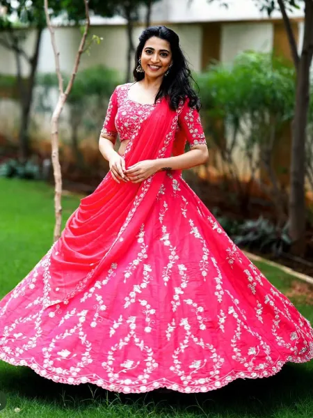Pink Color Designer Lehenga Choli in Chinon With Embroidery Work