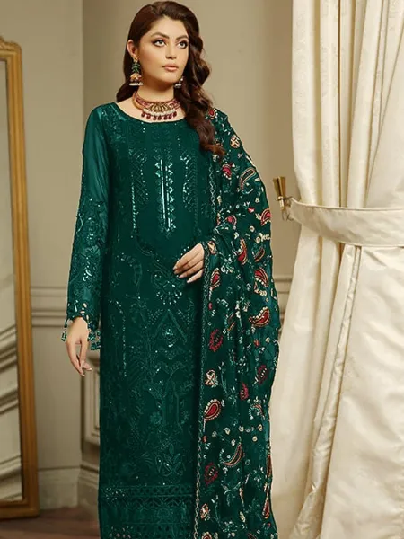 Pakistani Suit in Green Color Georgette With Heavy Embroidery and Khatli Work