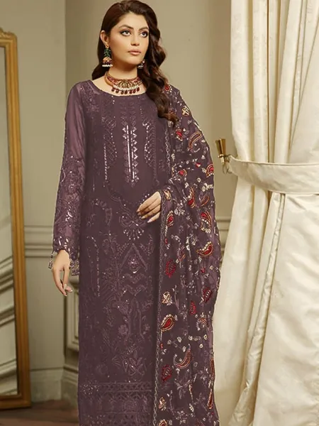 Pakistani Suit in Brown Color Georgette With Heavy Embroidery and Khatli Work