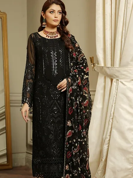 Pakistani Suit in Black Color Georgette With Heavy Embroidery and Khatli Work