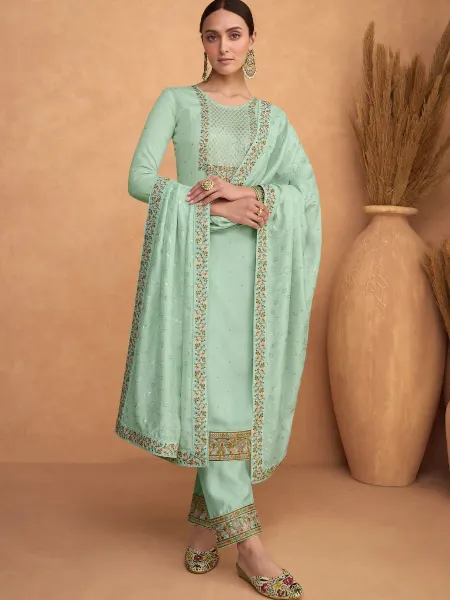 Designer Salwar Suit in Sky Blue Color Premium Silk With Rich Look Dupatta