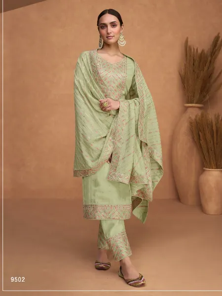 Designer Salwar Suit in Pista Color Premium Silk With Rich Look Dupatta