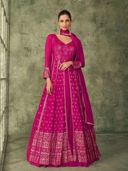 Designer Indo Western in Pink Georgette With Sequence Embroidery and Palazzo