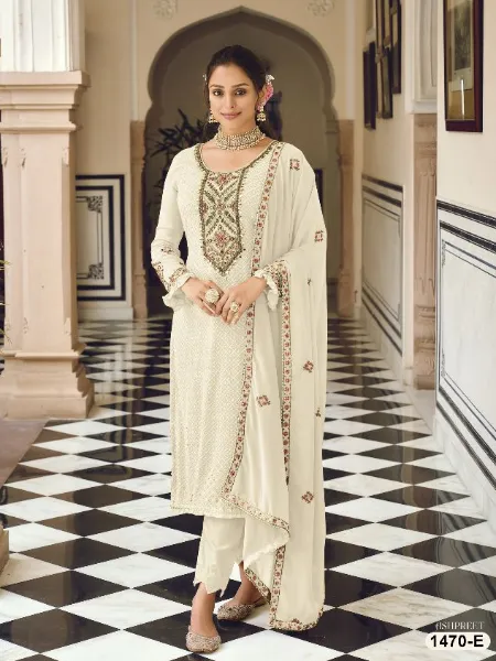 White Salwar Suit in Georgette With Heavy Neck and Sequence Work