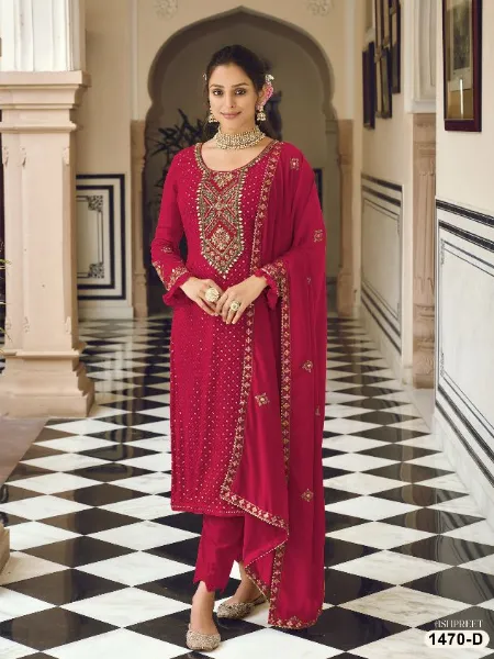Pink Salwar Suit in Georgette With Heavy Neck and Sequence Work