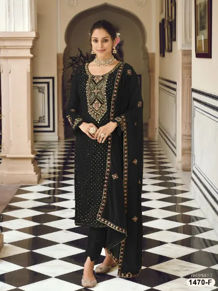 Black Salwar Suit in Georgette With Heavy Neck and Sequence Work