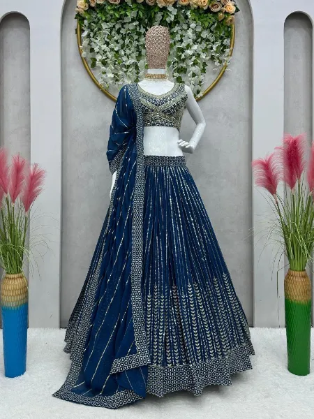 Blue Color Sequence Work Lehenga Choli in Georgette With Heavy Embroidery