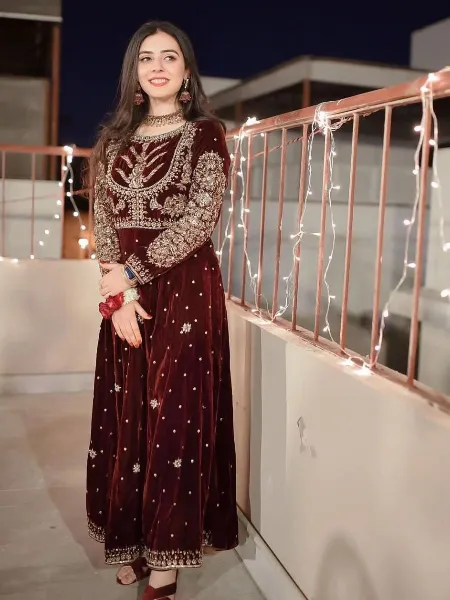 Velvet Salwar Suit in Maroon With Beautiful Embroidery Work and Dupatta