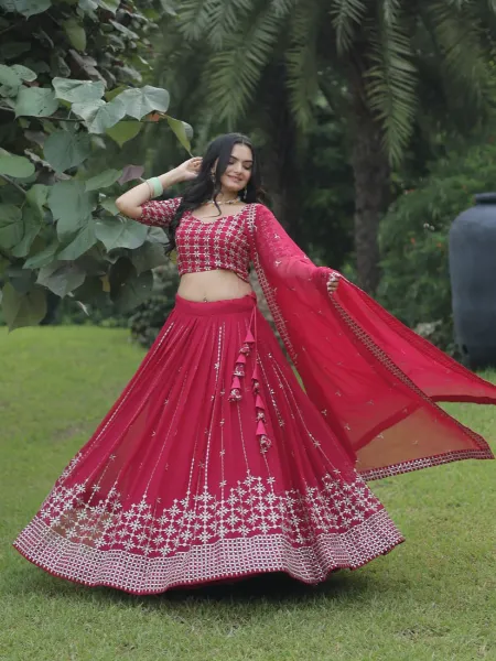 Indian Lehenga Choli in Pink Georgette With Sequence and Zari Embroidery