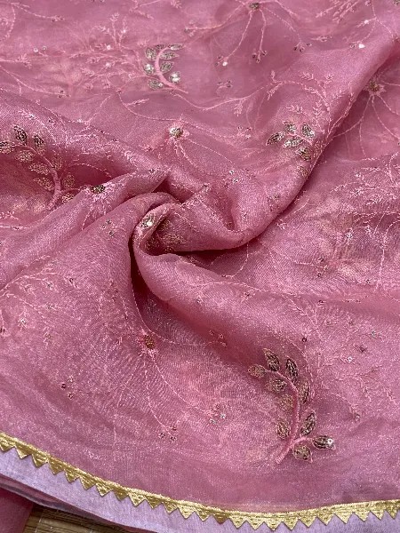 Pink Color Organza Saree With Sequence Embroidery Work and Blouse