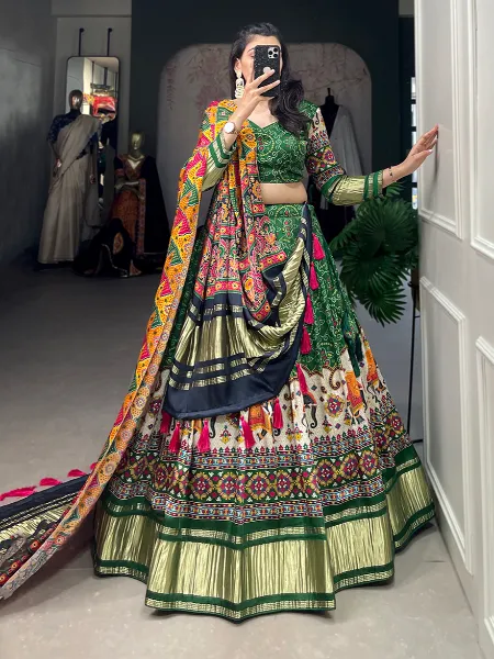 Pure Gaji Silk Lehenga Choli in Green Color With Lagadi Patta Bridal Lehenga