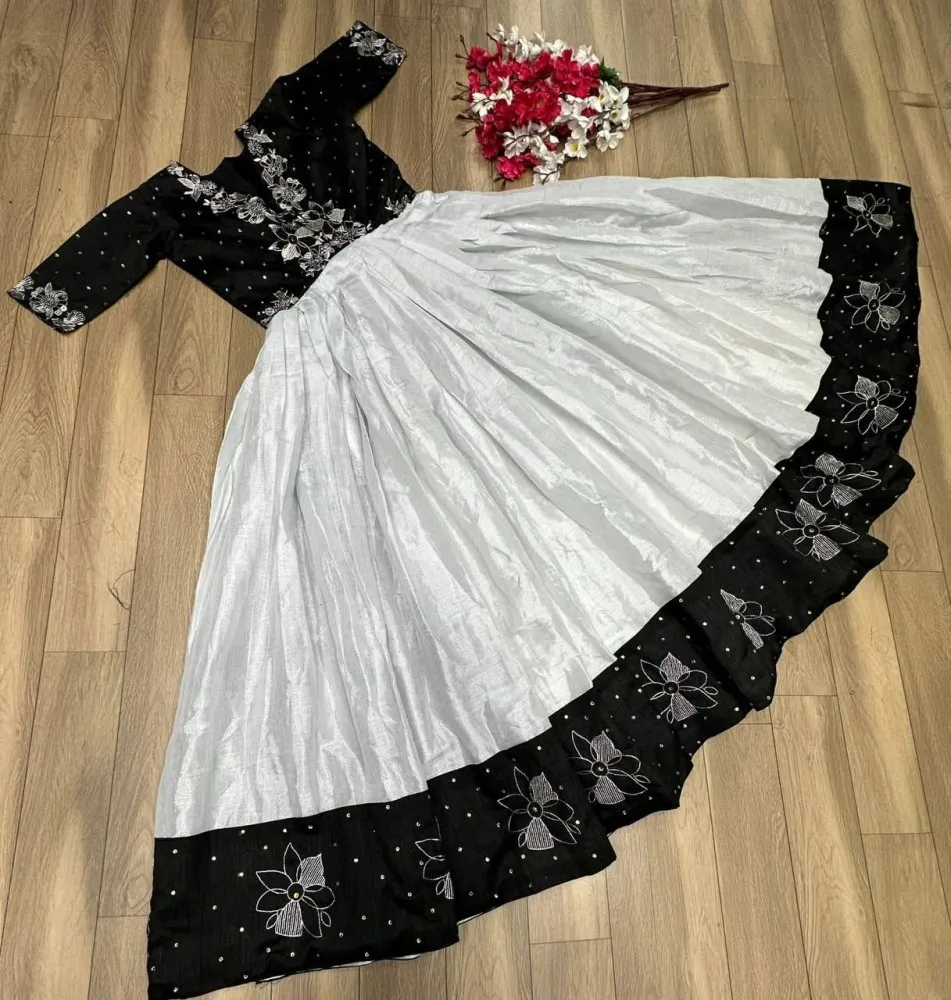 Black Embroidered Readymade Indowestern Gown Latest 211GW04