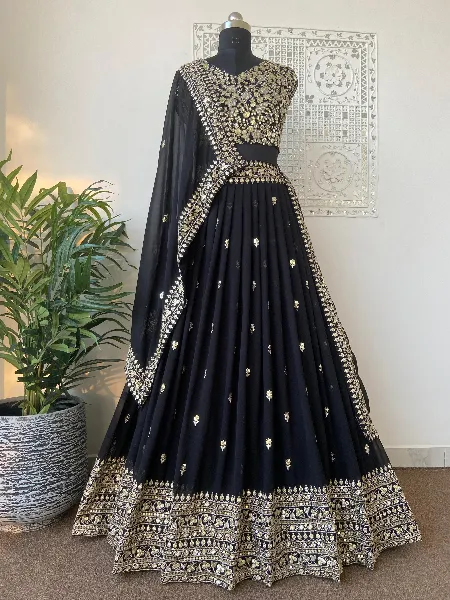 Black Color Designer Lehenga Choli in Georgette With Heavy Embroidery Work