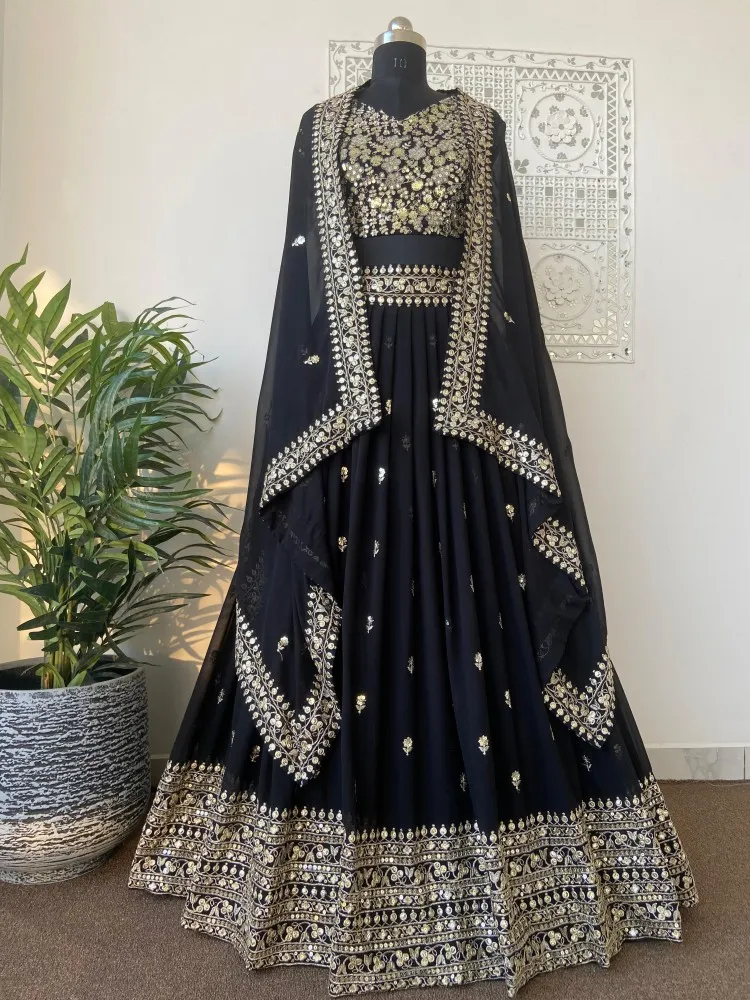 Black Color Fancy Designer Reception Party Wear Lehenga Choli -724089702