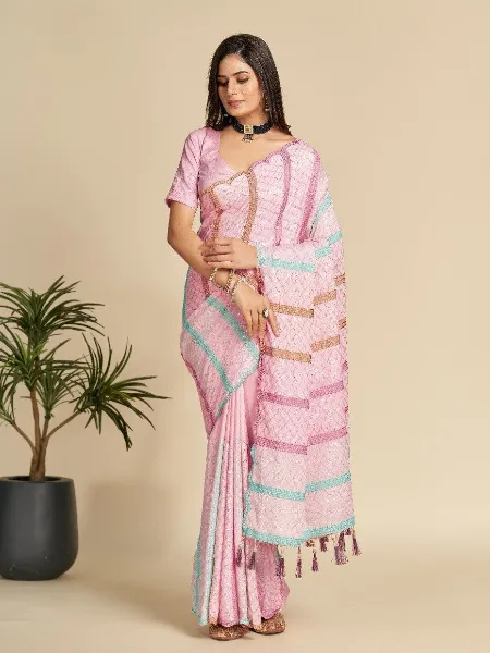 Sequence Saree in Pink Chinon Fabric With Beautiful Embroidery and Blouse