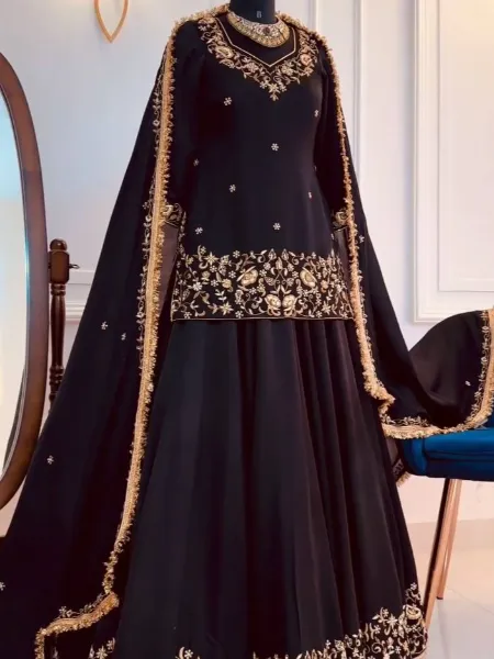 Black Color Indo Western With Beautiful Embroidery Work in Georgette
