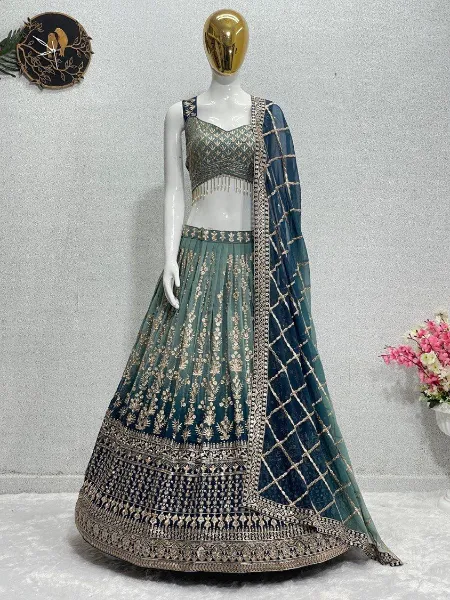 Wedding Lehenga Choli in Rama Color Georgette With Sequence Embroidery