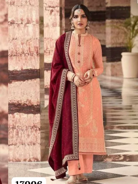 Paksitani Dress in Dola Jacquard Silk With Dupatta in Orange Color